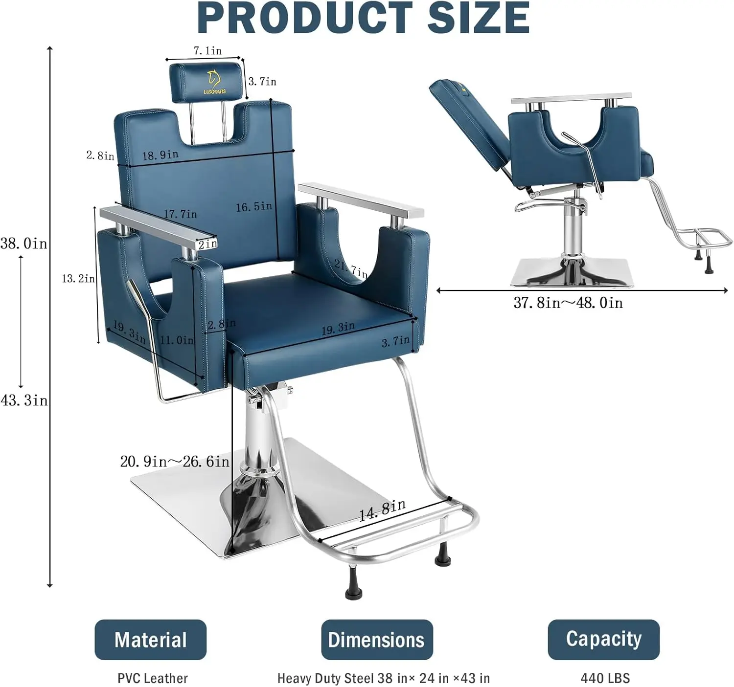 Silla de barbero hidráulica, asiento de estilista, reclinable, giratoria, 360 grados