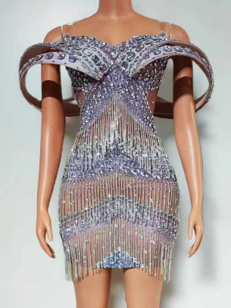 고품질 라인 석 술 섹시한 서스펜더 탄성 드레스 2025 새로운 패션 사용자 정의 여성 의류