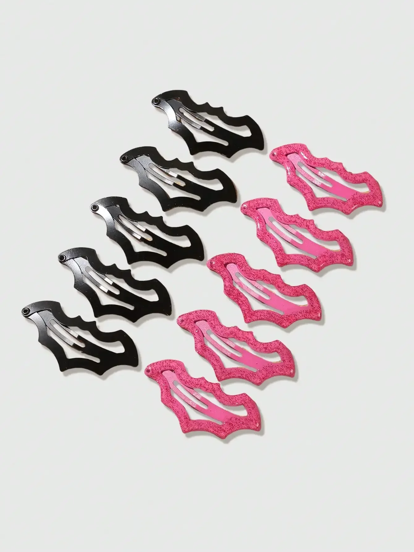 

Grunge Punk 10Pcs New Halloween Bat Glitter Hairpin Pink Black Contrasting Color Metal Girl Sweet Heart Cool Wind Edge Clip Party Photo Essential Hair Accessories