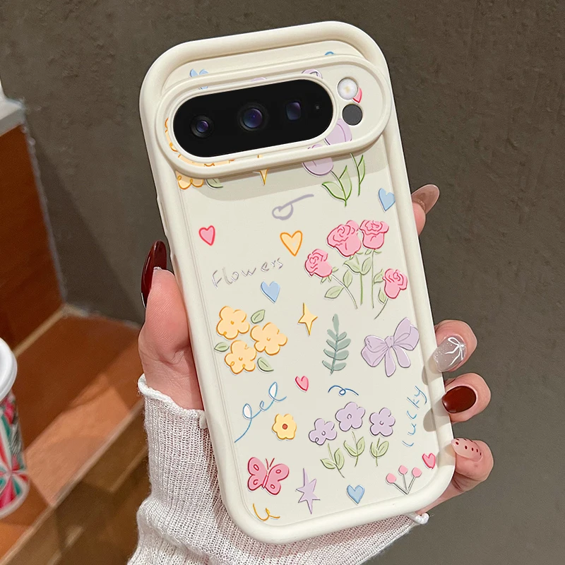 INS Cartoon Blumen Weiche TPU Telefon Fall Für Google Pixel 8 Pro 8A 9 Pro XL 7A stoßfest Silikon Abdeckung Für Pixel 9 8 7 Pro