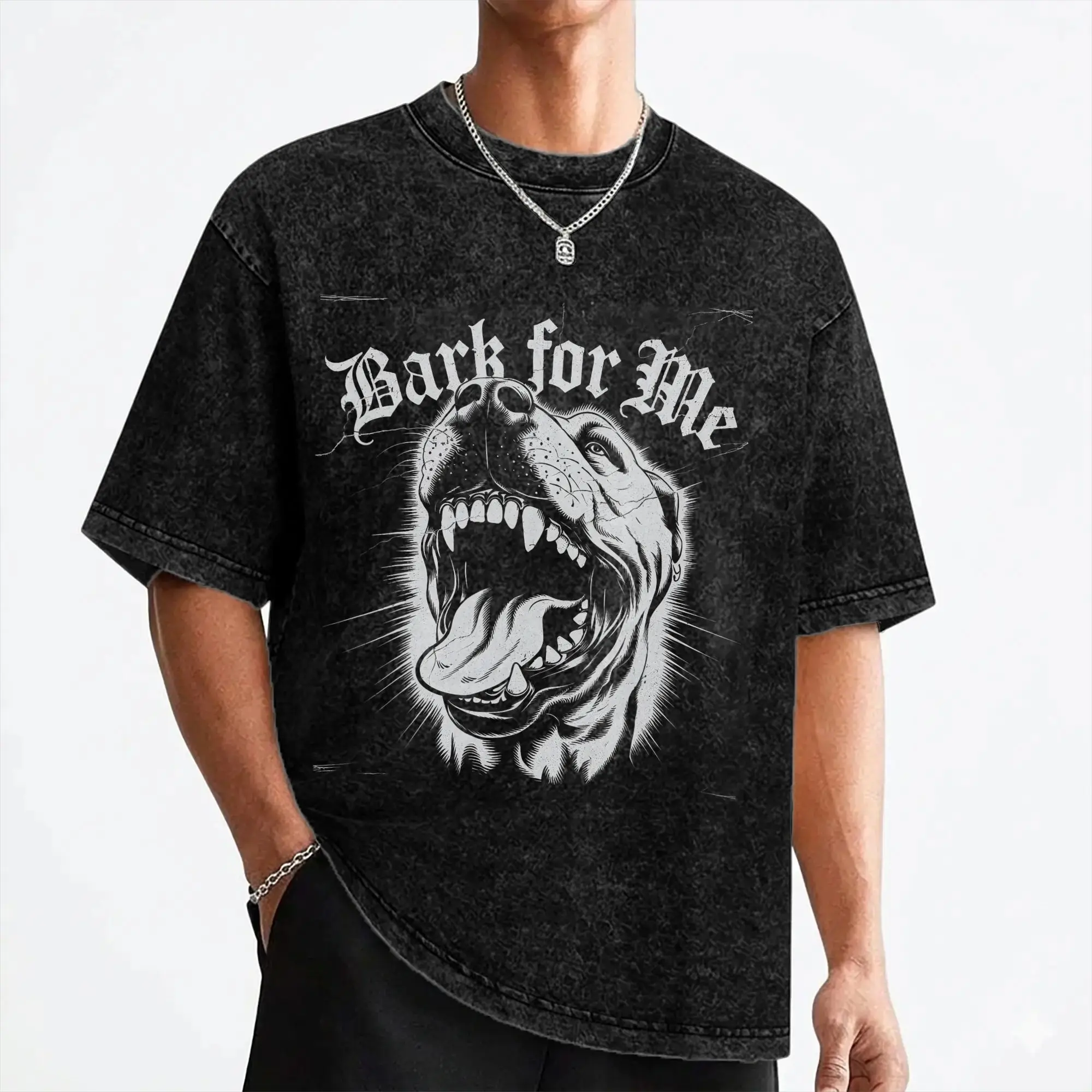Washed T Shirt Bark for Me Fierce Dog Hip Hop Vintage T-Shirts Oversize  Streetwear Short Sleeve Printed Tops Tees for Men Women