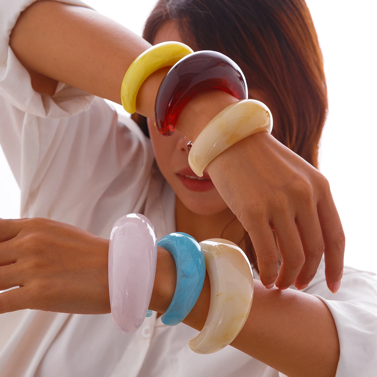 Ingemark Exaggerated Boho Acrylic Resin Chunky Open Cuff Bangles for Women on Hand Wide Arm Bracelet Couple Y2K Jewelry Gift New