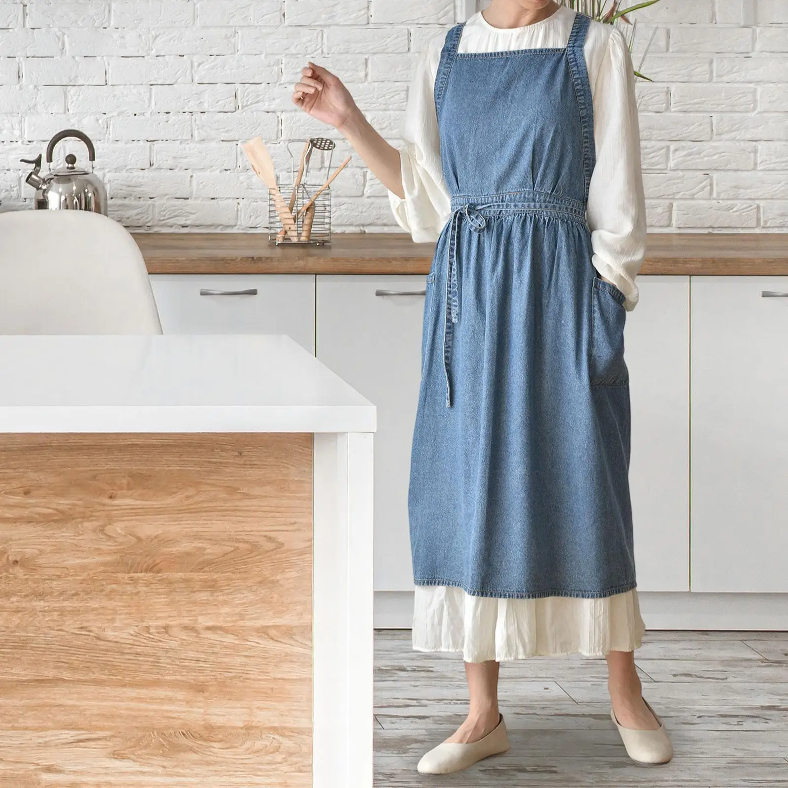 

Джинсовый фартук с карманами, защитная рабочая одежда, регулируемая для покраски