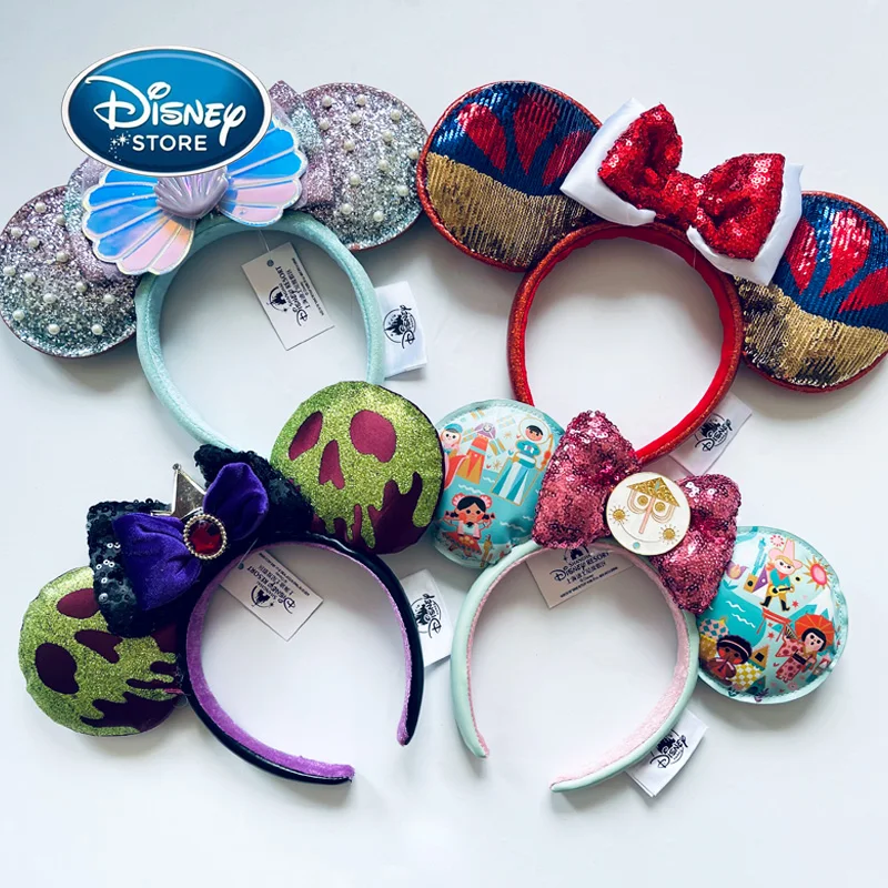 

Disney New Mermaid Ariel Headband Mickey Minnie Ear Sequin Bow Hair Hoop Birthday Gift Girl Accessories Donald Duck