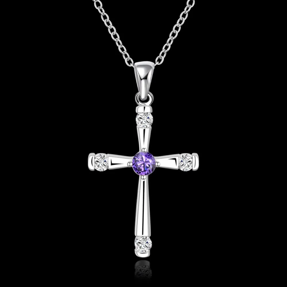 

Fashion 925 Sterling Silver crystals cross Pendant diamond Necklace For Women 18 inch Christmas gift luxur party wedding Jewelry