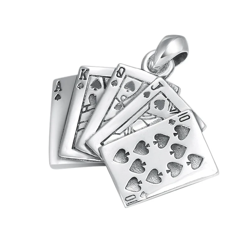 Wholesale s925 pure silver pendant, Thai silver jewelry, fashionable and versatile, creative, same flower shun playing card pend