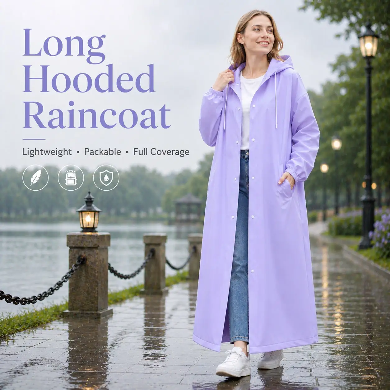 

1PC Long Hooded EVA Raincoat, Lightweight Matte Rainwear With Full Coverage, Packable Rain Poncho For Commuting, Travel, Camping