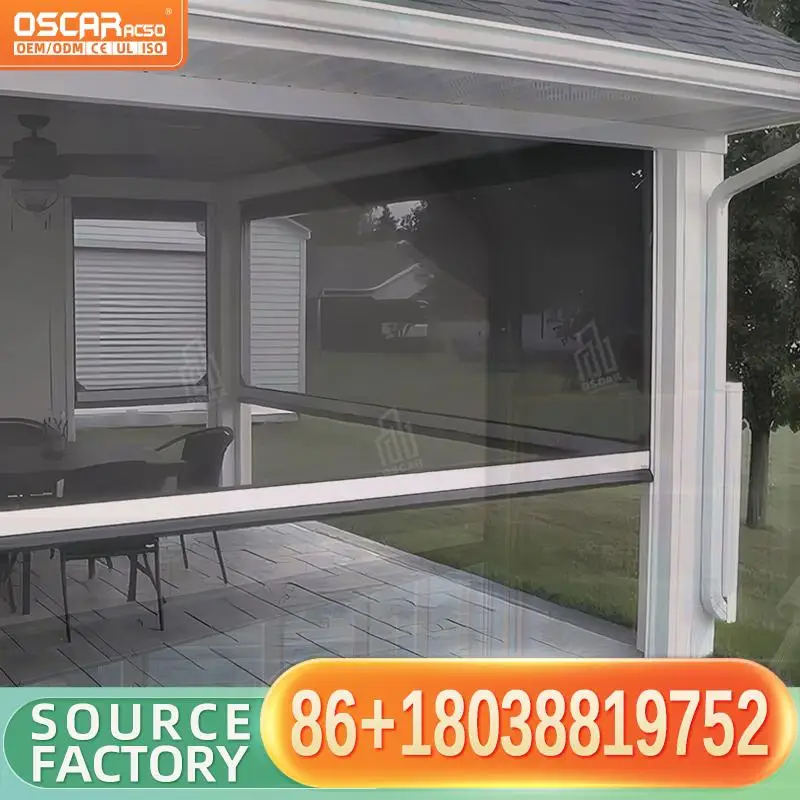 Outdoor Motorized Zip Track & Electric Roller Shades Windproof Waterproof Retractable for Balcony Patio Garden Rolling Blind