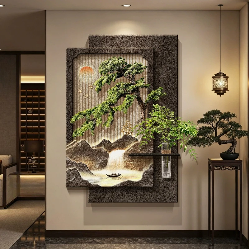 Entrance decorative painting New Chinese wall lamp painting Hydroponic green plant corridor aisle hanging painting