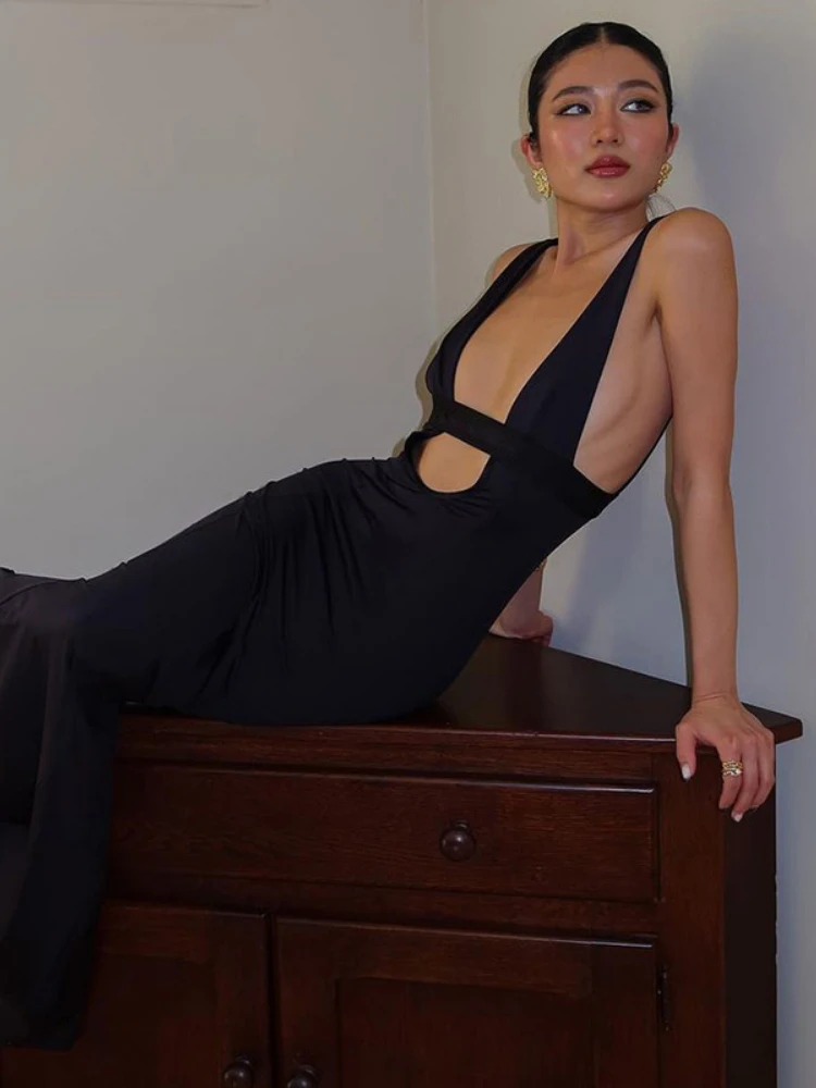 WeiYao Cut Out Maxi Dress for Women, Elegant Open Back, Sexy Bodycon, Birthday Outfits, Strpless Dresses, Club Party Gown