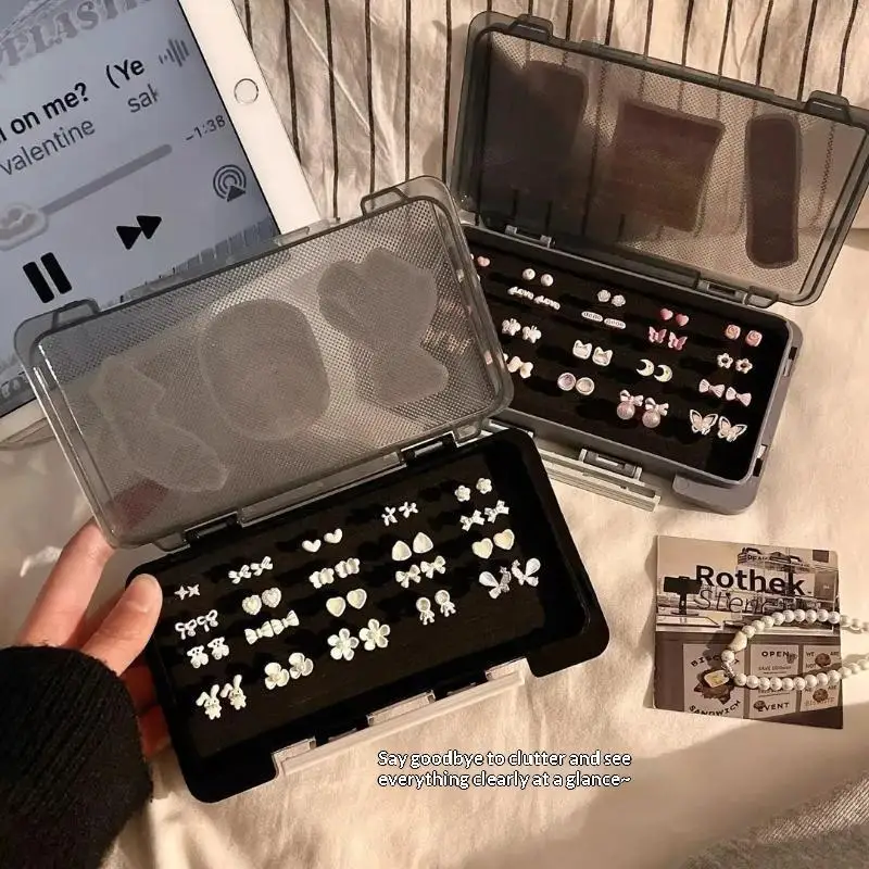 Tragbare Ohrring-Aufbewahrungsbox Kleiner Schmuck-Organizer mit Schwamm-Löchern Ohrringe Ohrstecker Präsentationsbox für Schmuckaufbewahrung – Detail 2