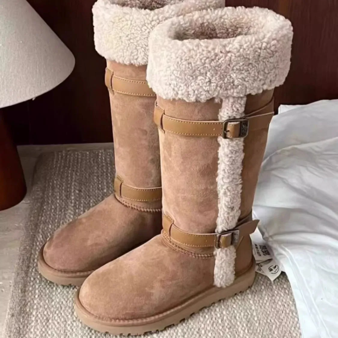 

Зимние слипоны с пряжкой на толстой подошве, длинные зимние женские хлопковые туфли, повседневные универсальные женские ботинки, длинные сапоги