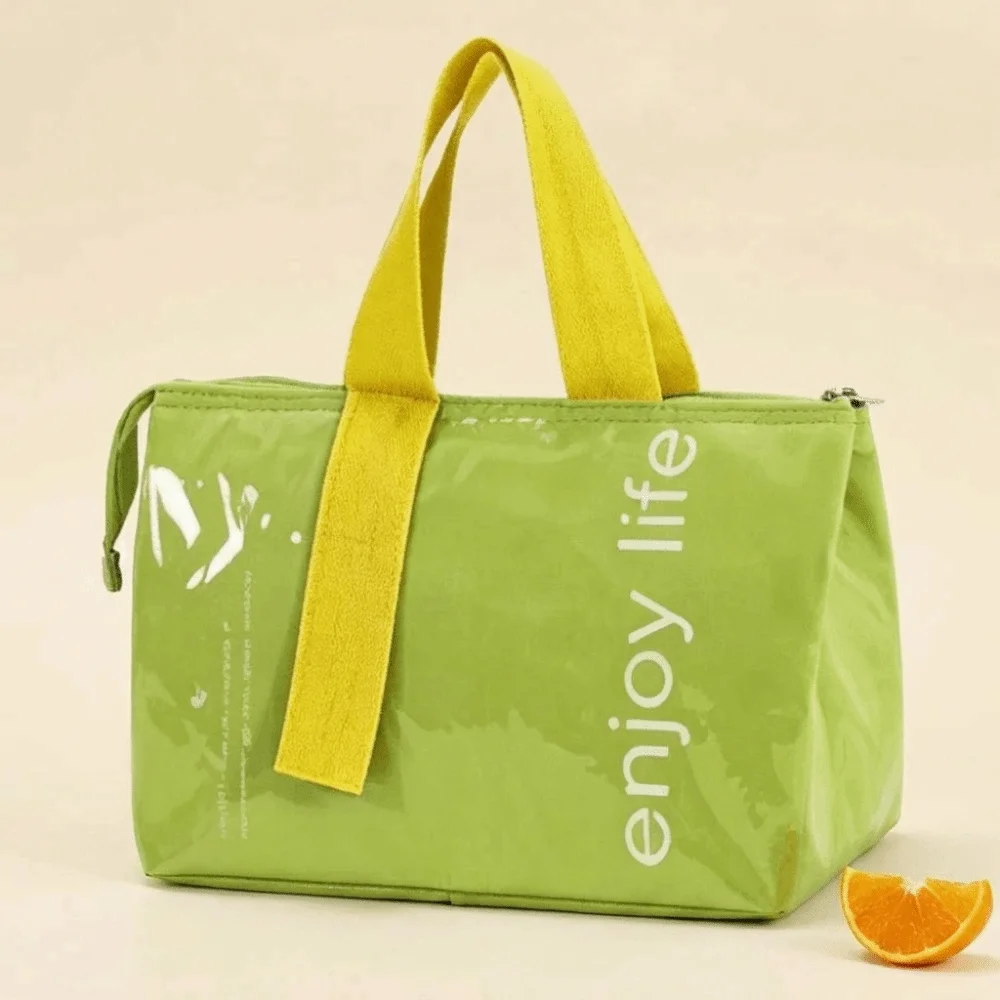 Solid Color Insulated Lunch Bag Large Capacity Waterproof Lunch Handbag Kawaii Oil Resistant Lunch Box Bag Office Workers