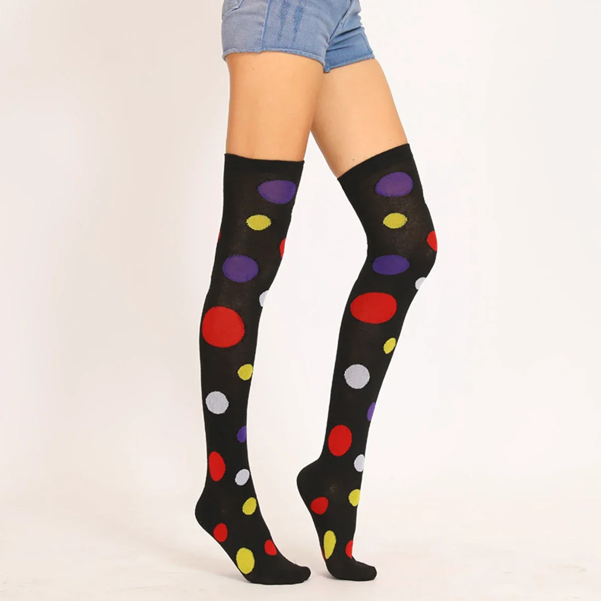 1 Pair of Lady Clown Stockings Polka-dot Yellow Knee Socks