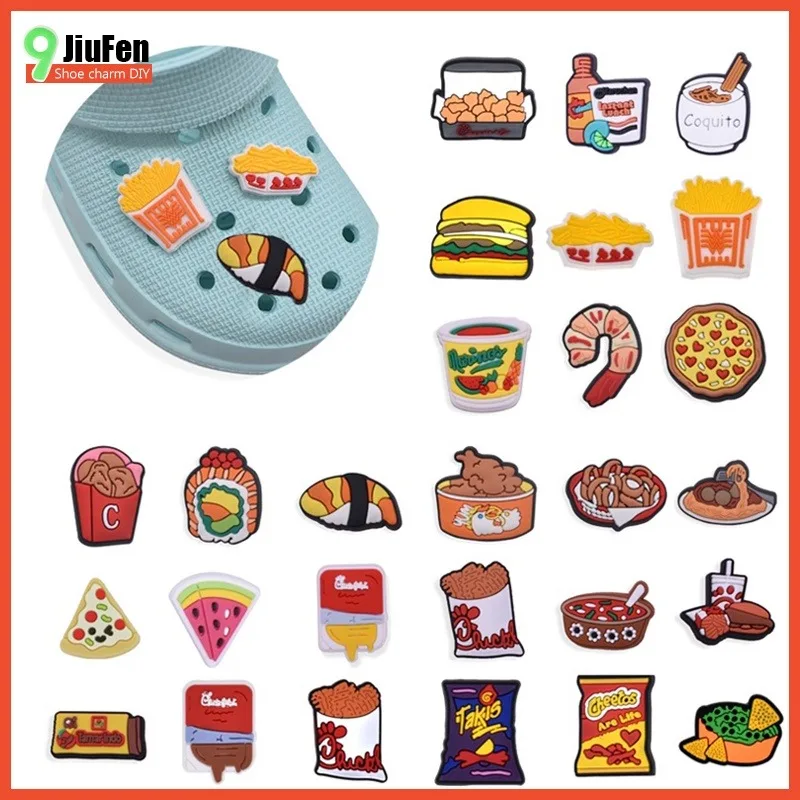 PVC Shoe Charms Cartoon Sushi Shoe Accessories Potato Chips Shoe Decoration Pizza for Clog Sandals X-mas Gifts  Buckle