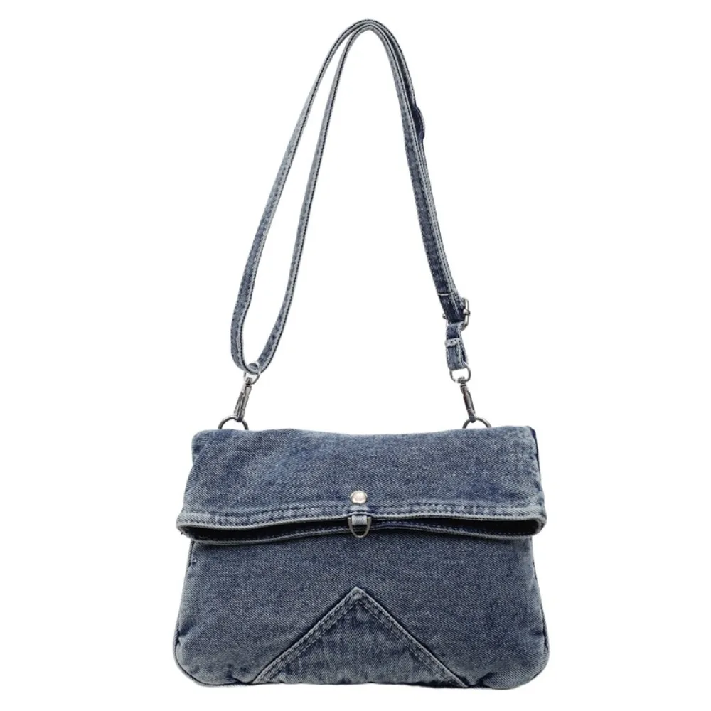 

Y2K Washed Denim Canvas Bag Street Style Large Capacity Vintage Handbag Messenger Bag Solid Color Solid Crossbody Bag Streetwear