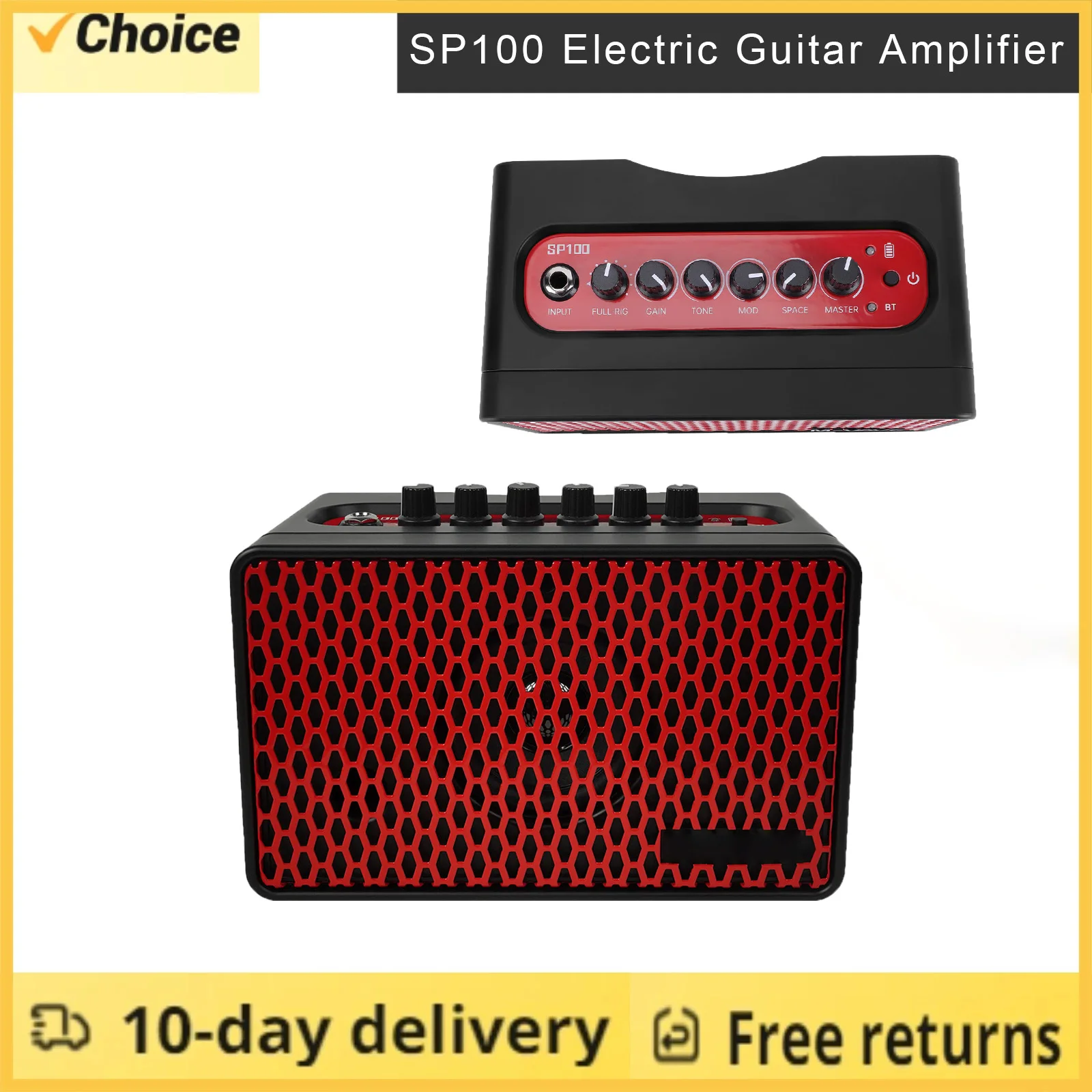 

10W Electric Guitar Amp Portable Guitar Practice Speaker 9 Tones Rechargeable with Chorus Phase Tremolo Reverb Delay Effects