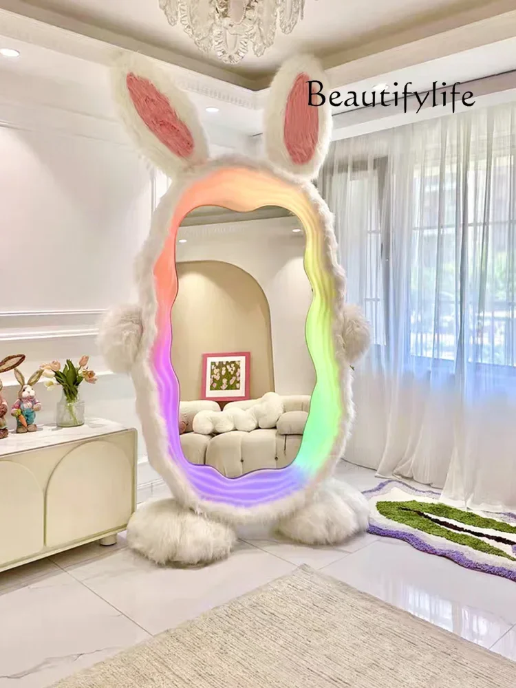 Rabbit Full Body Luminous Floor Wave Mirror Home Full-Length Mirror Modern Cute Oversized Mirror