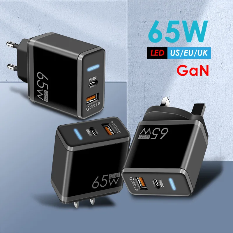 User Manual 65W GaN Fast Charger User Manual Product Overview This 65W GaN wall charger features USB‑C PD port and USB‑A QC3.0 p
