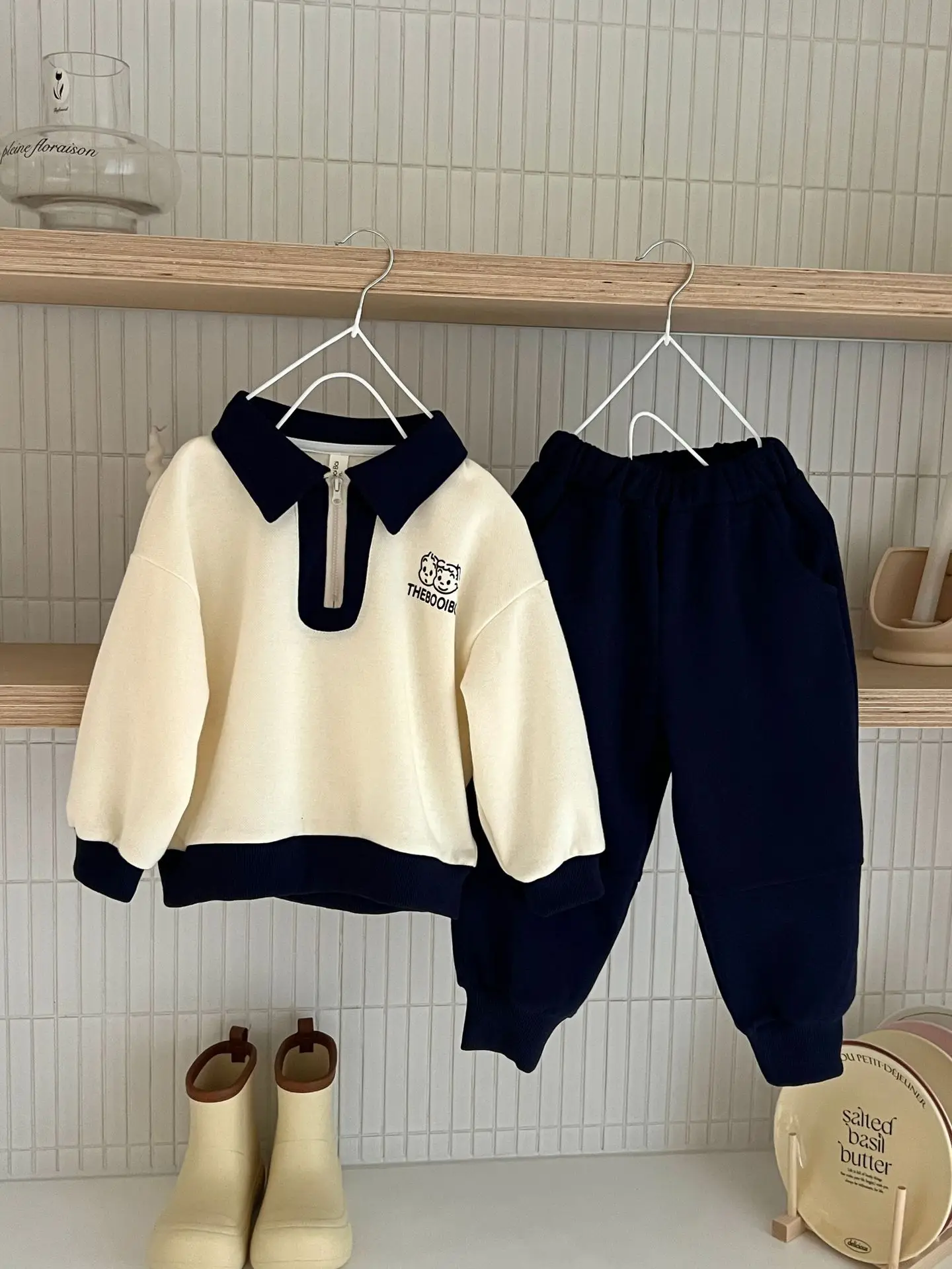 2024 Spring Brother Sister Outfits Boy Children Long Sleeves Lapel Sweatshirt Suit Loose Girl Baby Cotton Dress Kids Tracksuit