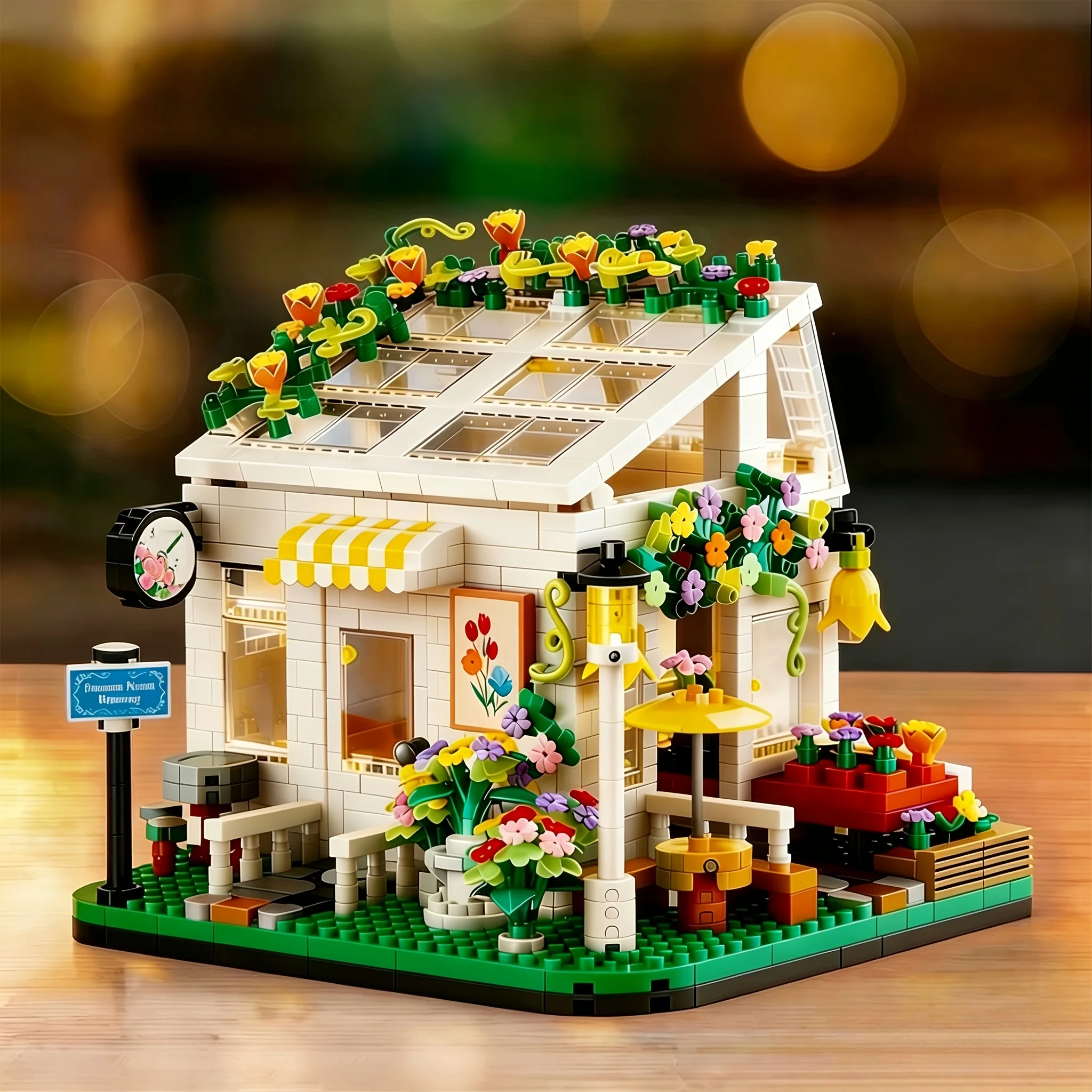 Sunshine Flower House Handmade Building Block Model, Unique Home Room Decoration and Office Desktop Ornament, High-Quality Durable