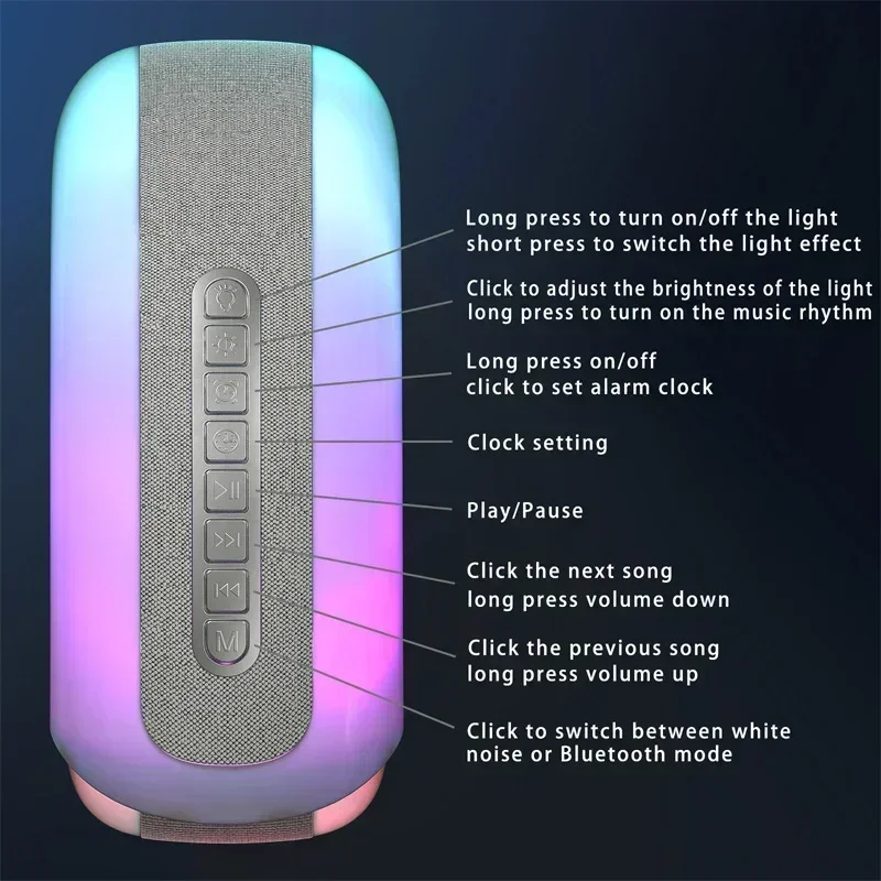 Wireless Bluetooth speaker with high-power subwoofer, speaker with color LED night light, desktop console, small laptop A