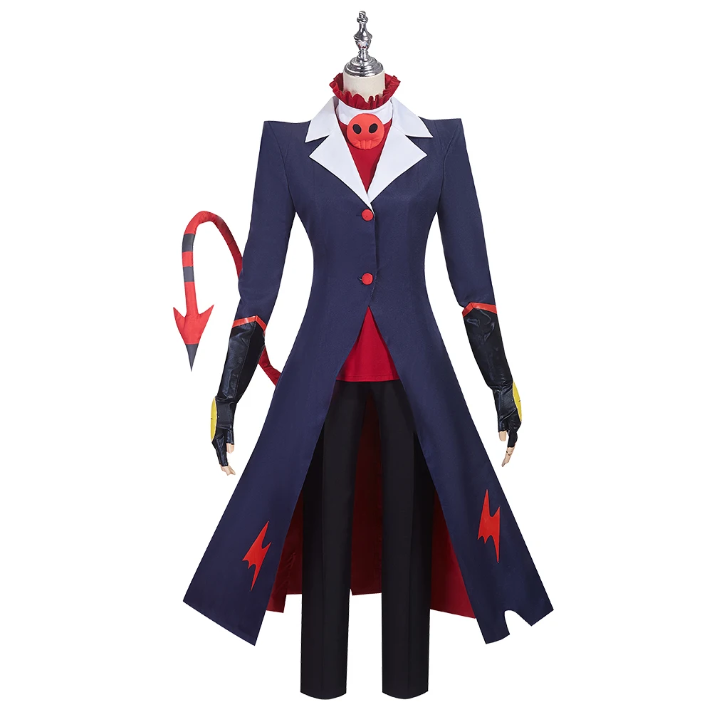 

Anime Evil Boss Blitzo Cosplay Costume Men Lotus Leaf Stand Collar Buttoned Long Coat Tail Full Set Plus Size Outfit Halloween