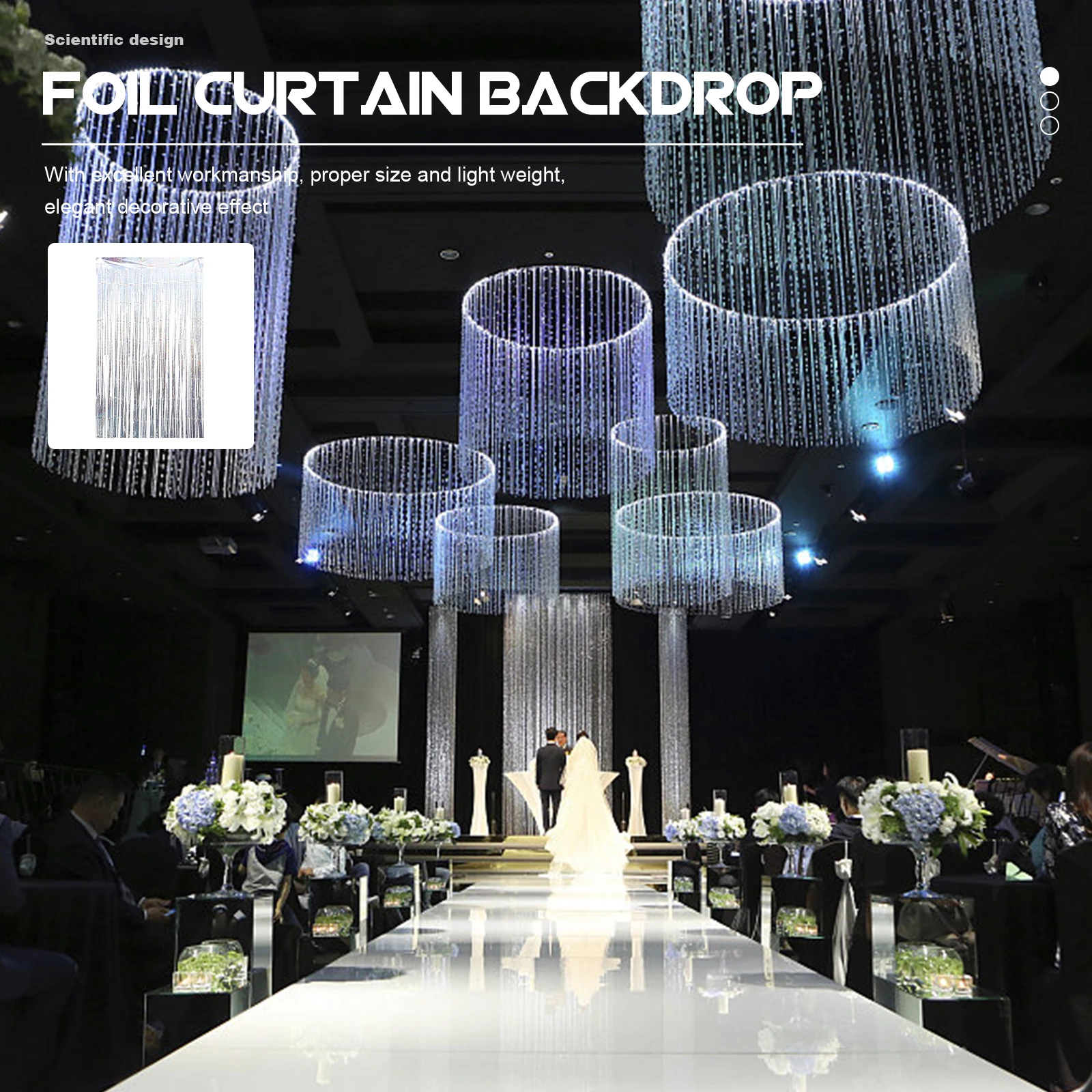 

2 Pcs Foil Curtain Rain Decoration Decorations Party Backdrop Curtains Silver Fringe