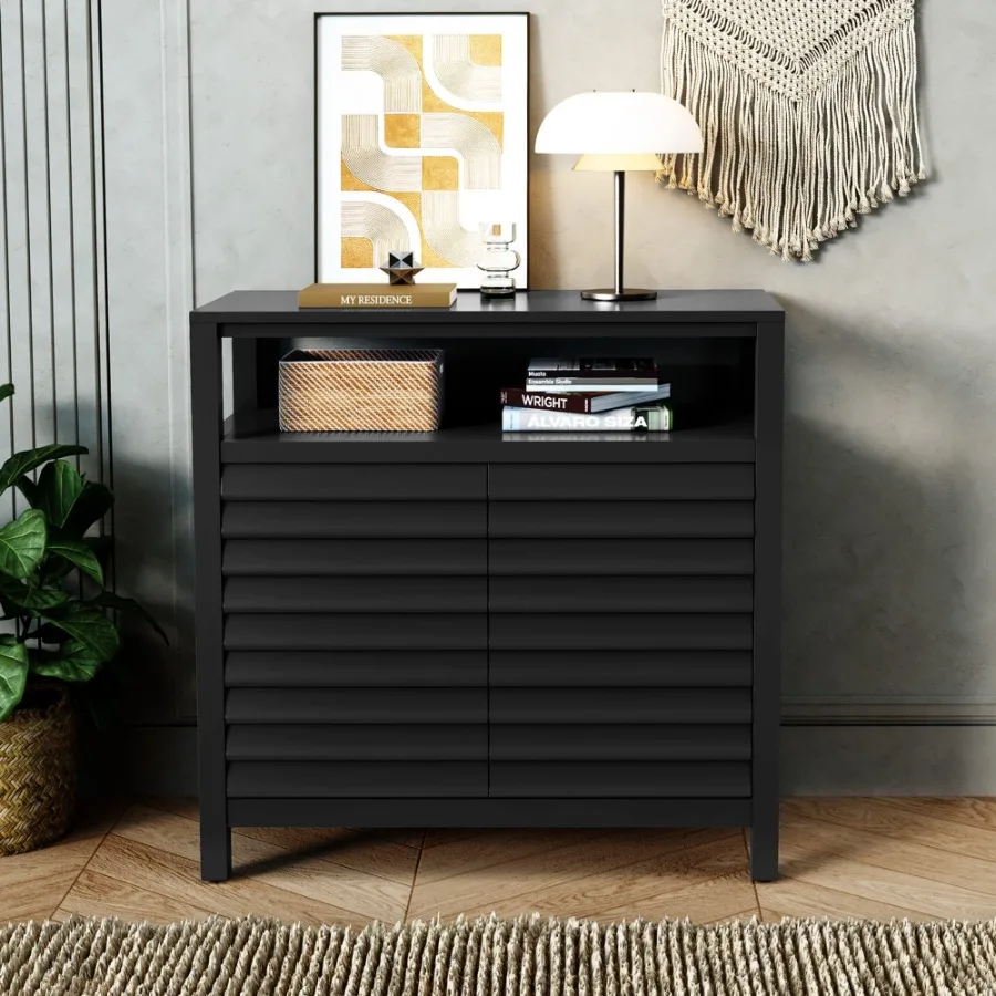 

HomeOffice Cabinet with 2 Doors Sideboard Buffet Cabinet with Open Shelf Drative Credenza Storage Cabinet with Louver Design fo
