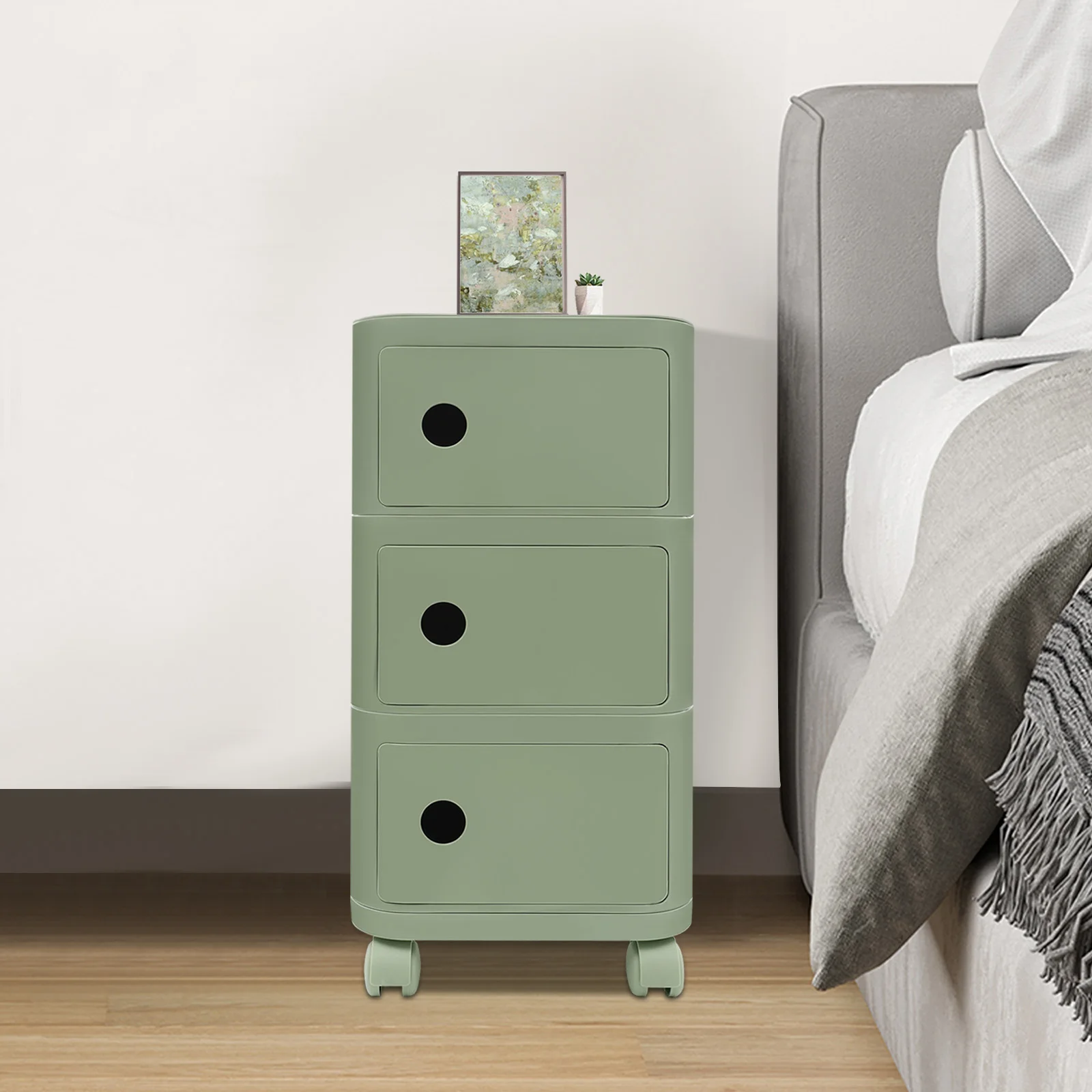 Comodino a 3 livelli Comodino con ruote universali per camere da letto, soggiorni 32*32*63,3 cm