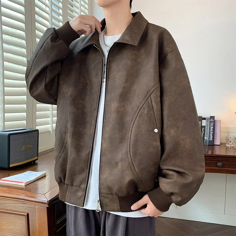 Men Suede Jacket Coats Windbreaker Baseball Oversize 6XL 7XL 8XL Plus Size Black Bomber Motorcycle Camping Casual Thin Softshell