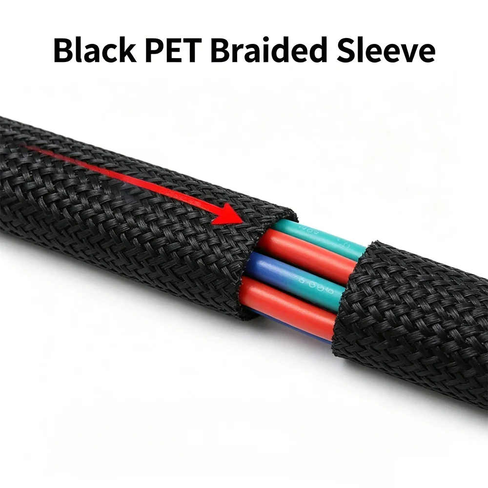 5m10m Braided Cable Sleeve Diameter 2~100mm PET Heat Shrink Tube Insulation Flam Retardant Shrinkable Wire Wrap Sheath Organizer