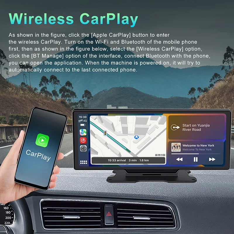 Bluavido 4K Dash Cam Wireless CarPlay Android Auto GPS Navigation 5G WiFi AUX Car DVR Rear View Camera Dashboard Video Recorder