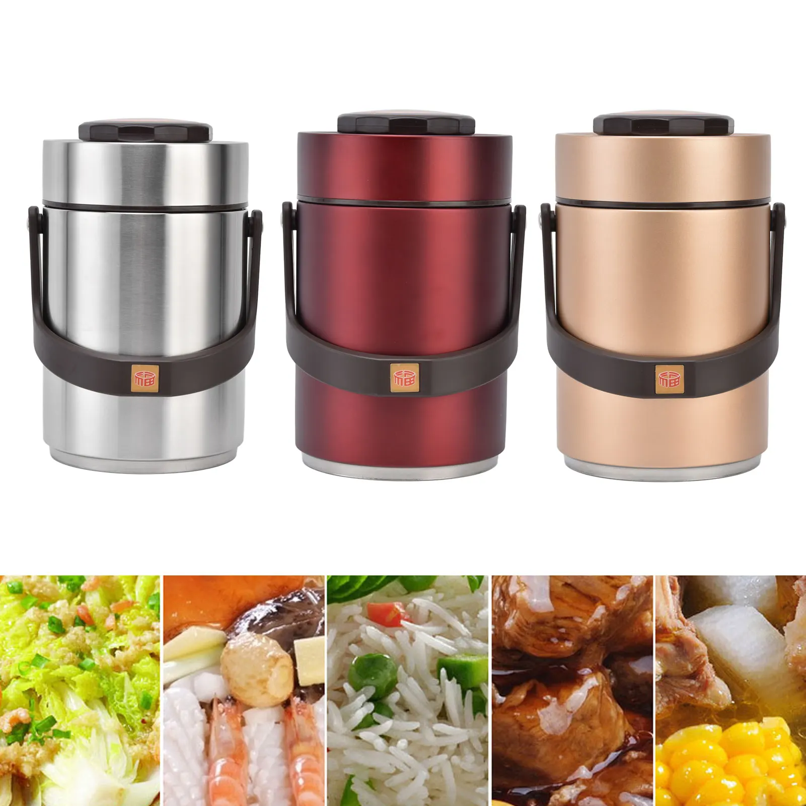 2000ml 304 Stainless Steel Vacuum Insulation Lunch Box Portable 3 Layer Vacuum Insulated Barrel