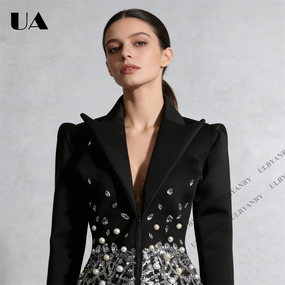 Glamorous Rhinestone Pearl Embellished Tassel Blazer Slim Fit Short Jacket with Crystal Droplets & Beaded Fringes Nightclub