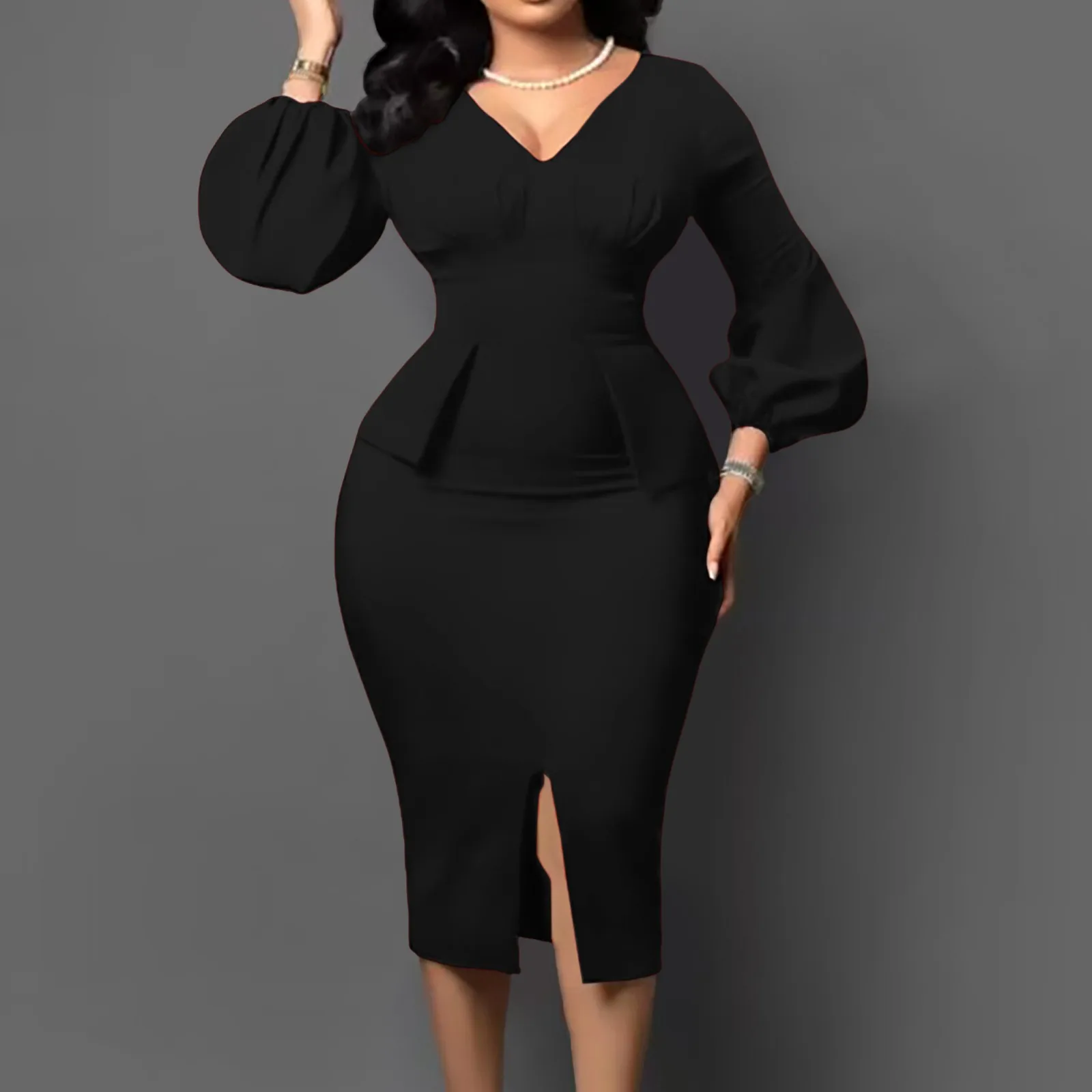 

Spring Bodycon Midi Dress African Dresses For Women 2023 Daily Elegant High Waist Bandage Puff Sleeve Robe Femme African Clothes