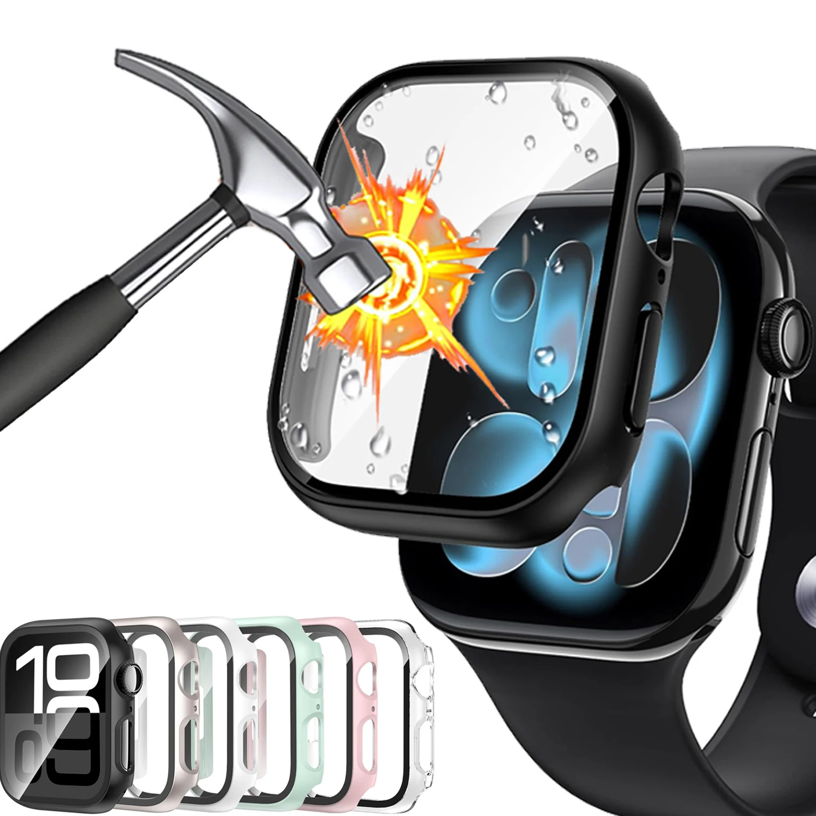For Apple Watch 10 11 Tempered glass+Case 46mm 44mm 45mm 41mm 40mm 42mm Screen Protector iwatch series 9 8 7 6 SE 3 Accessories