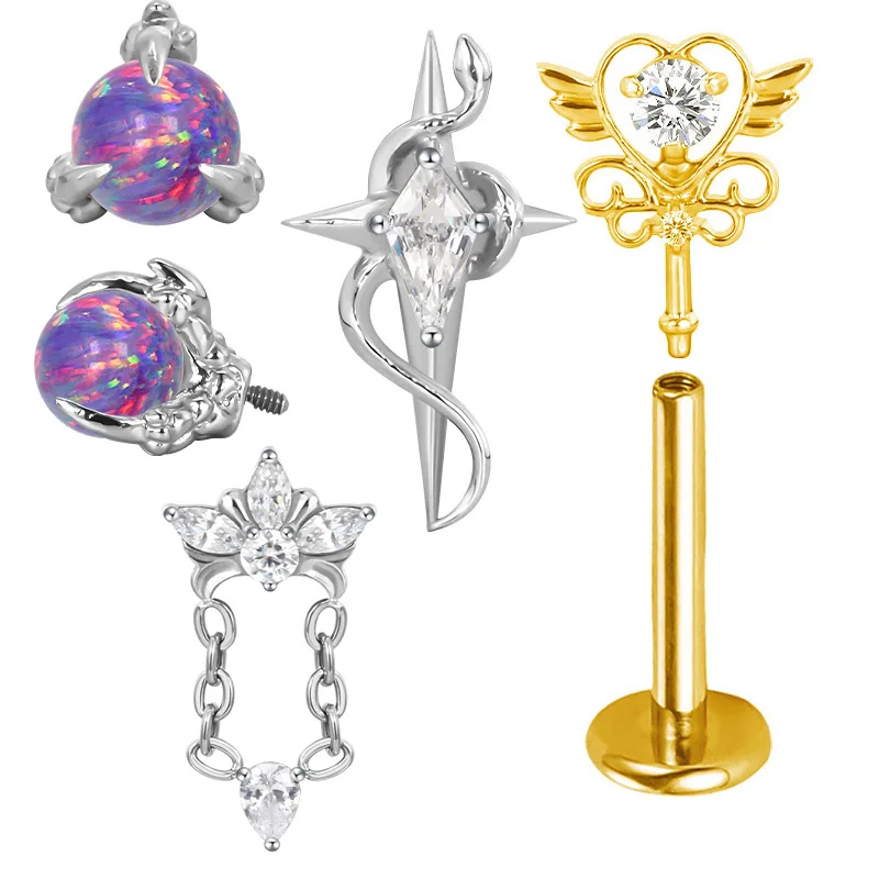 

ASTM F136 Titanium EAR PIERC Dragon Claw Opal/ Love Wand Snake CZ Stone Top Ear Rings Tragus Earrings Lip Stud Piercing Jewelry