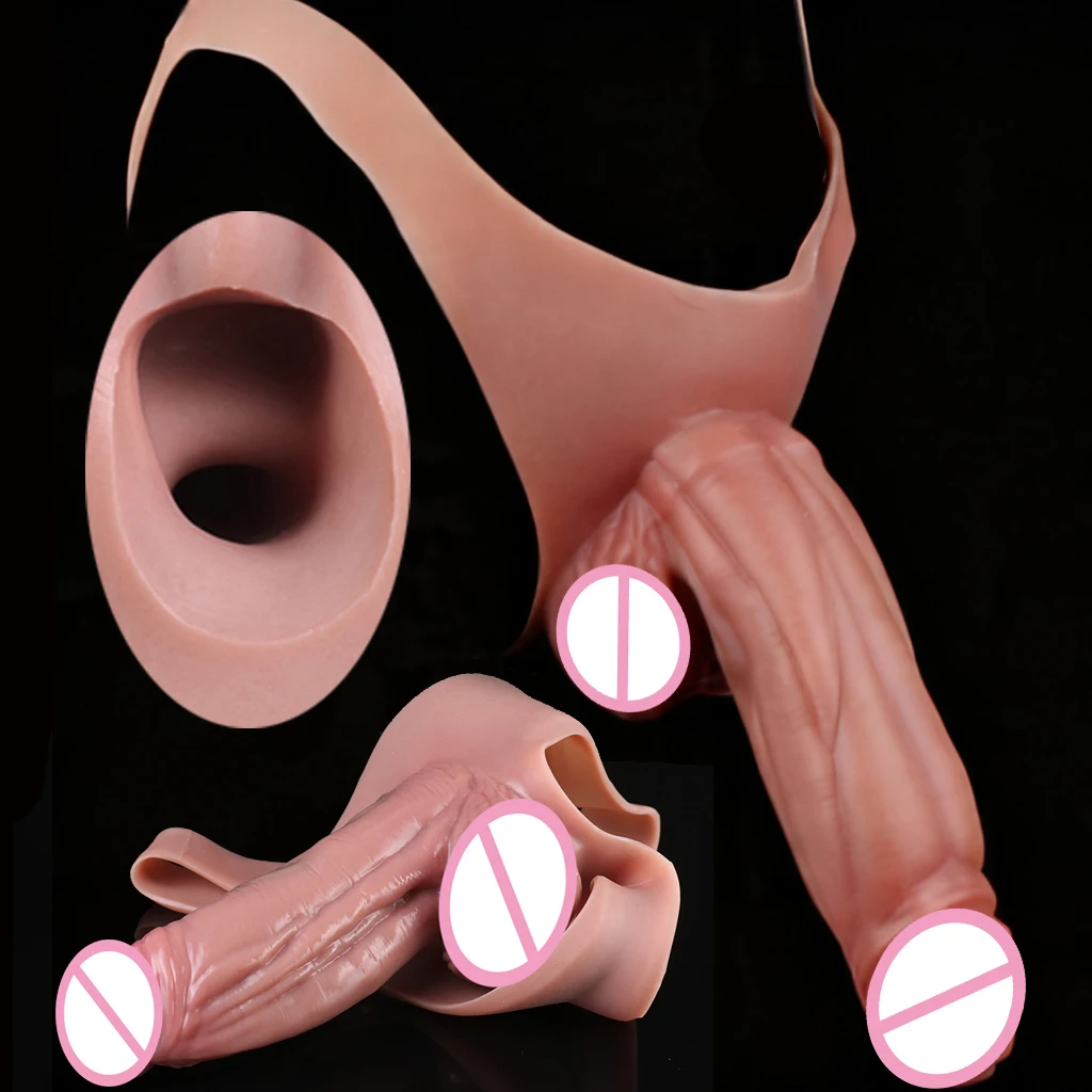 FAAK Silicone Strapon Nude Penis Sleeve Panties Briefs Wearable Hollow Realistic Dildo Delay Ejaculate Adult Sex Toys For Men