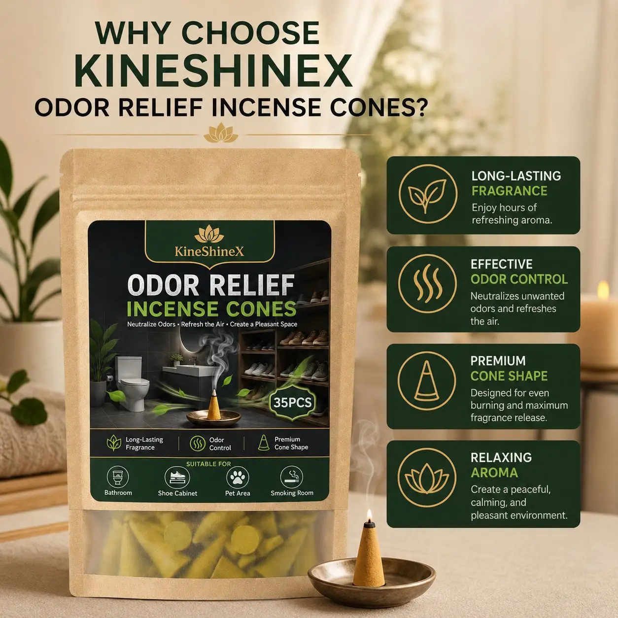1 Pack of Deodorizing Aroma Cones for Shoe Cabinets, Bathrooms, Pet Areas, and Smoking Spaces. Freshens the Air and Improves the Ambiance. Suitable for Various Settings, a Great Gift Option