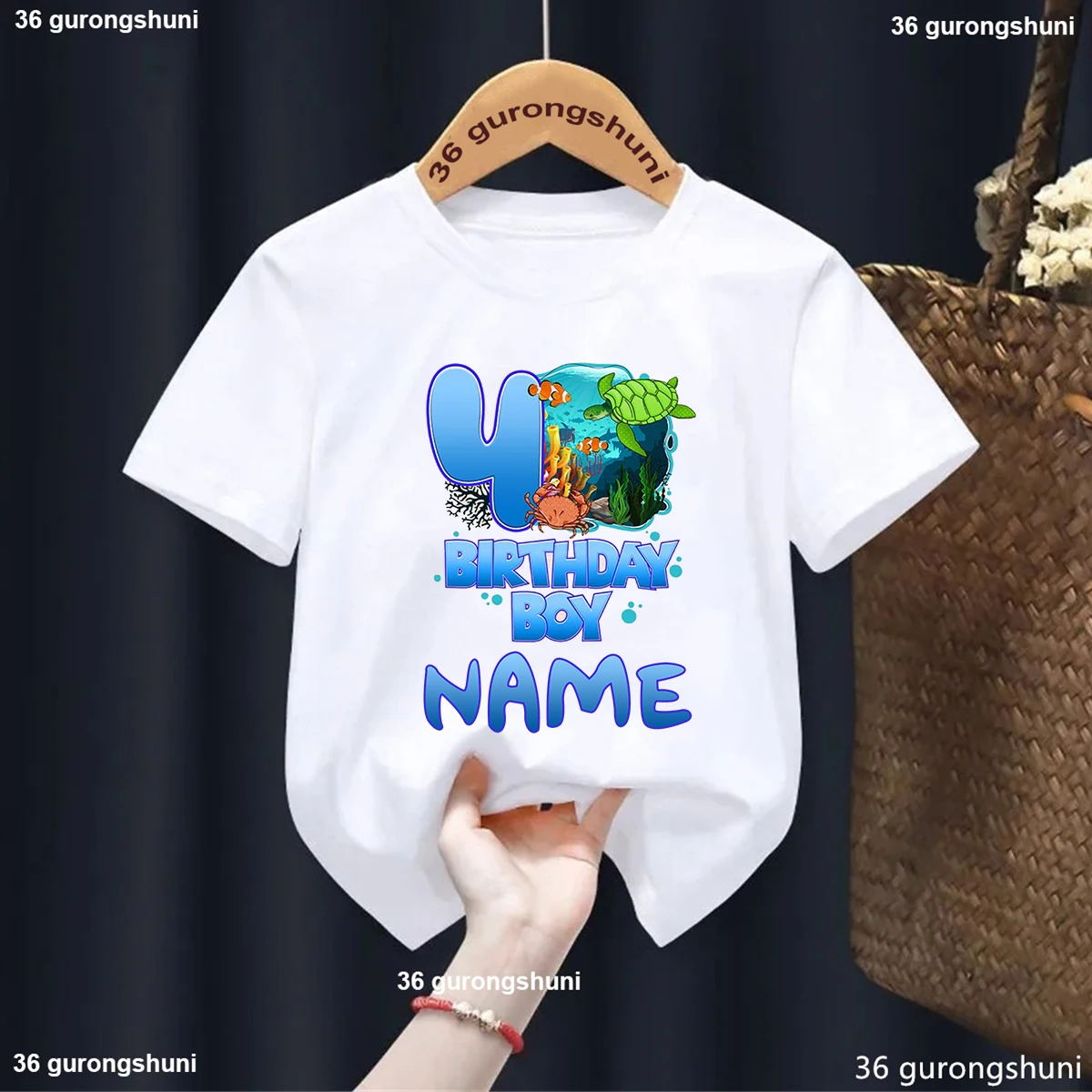 Sea Aquarium Birthday Numbers 1-10 Years Old Give Children Birthday Party Gifts Clothing, Boys/Girls Tshirt Personalized Names