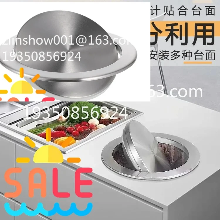 Countertop Embedded Concealed Trash Can, Stainless Steel Tap Lid Waste Bin for Kitchen Sink Side Installation