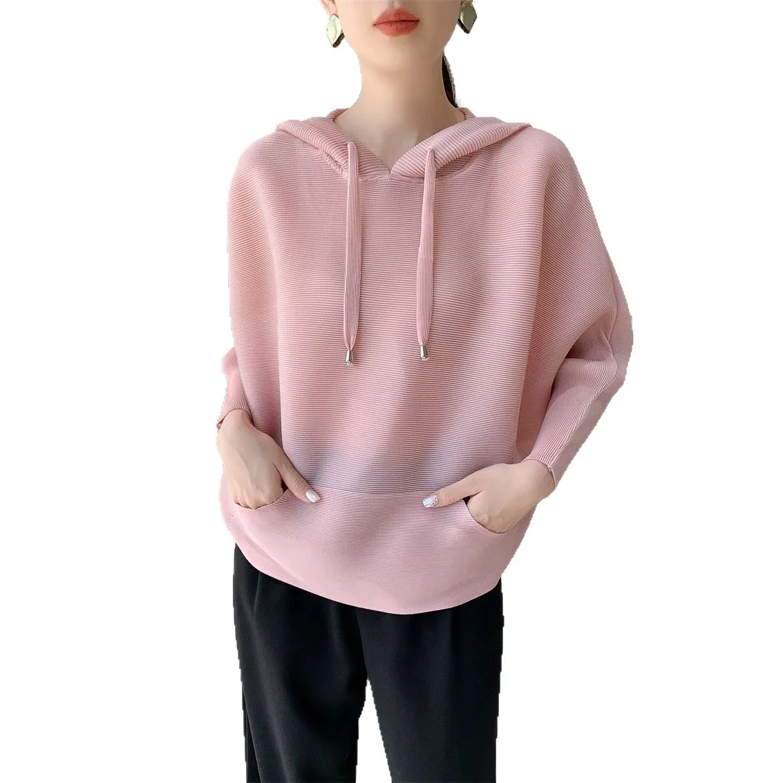 Miyake-Stil Plissiertes Modisches und Vielseitiges Casual-Oberteil, Lässiges und Entspanntes Hochwertiges Design, Locker und Schlank Geschnittenes Kapuzentop