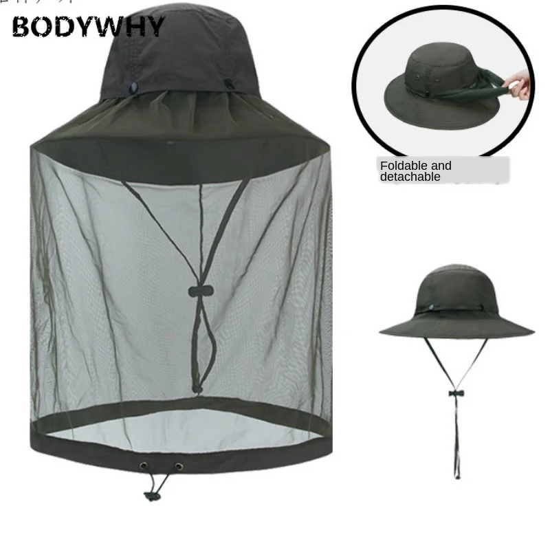 Anti Mosquito Quick-Dry Protection Cycling Men Women Bucket Hat Network College Style Sun-resistant Solid Color Summer Outing