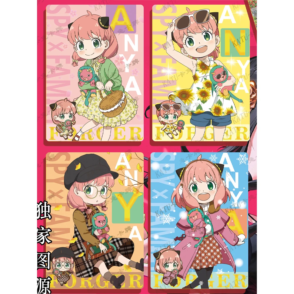 

4Pcs/set Anya Forger Flash Cards Spy-Family Kawaii Classic Game Anime Collection Cards Gift Toys Gives 1 Extra Single Card