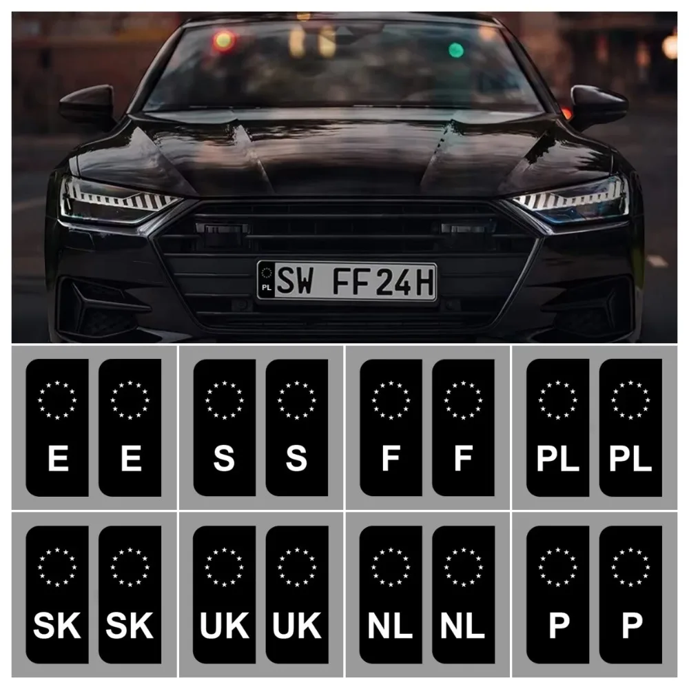 EU Country Code License Plate Sticker Vinyl Decal Waterproof Car Plate Corner Frame Decoration