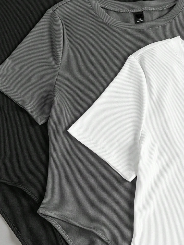 بذلة نسائية بمقاس كبير ورقبة دائرية وأكمام قصيرة (3 قطع) ملابس لليوجا بذلة رياضية للياقة البدنية في الهواء الطلق والشاطئ والصيف #6