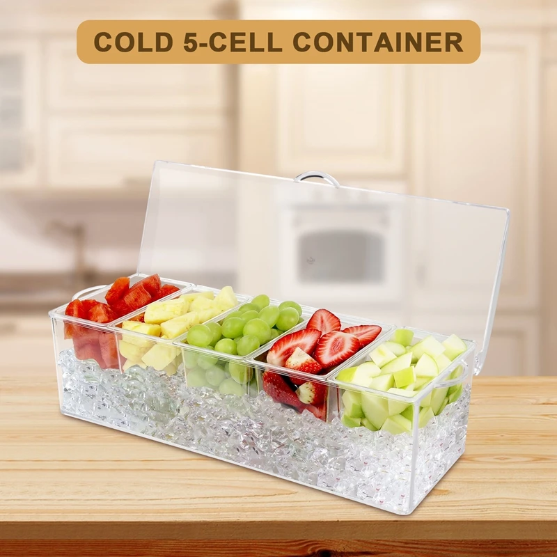 ●Ice Cold 5 Compartment Condiment Server Rack-Service Tray Container with 5 Removable Trays-ABFB