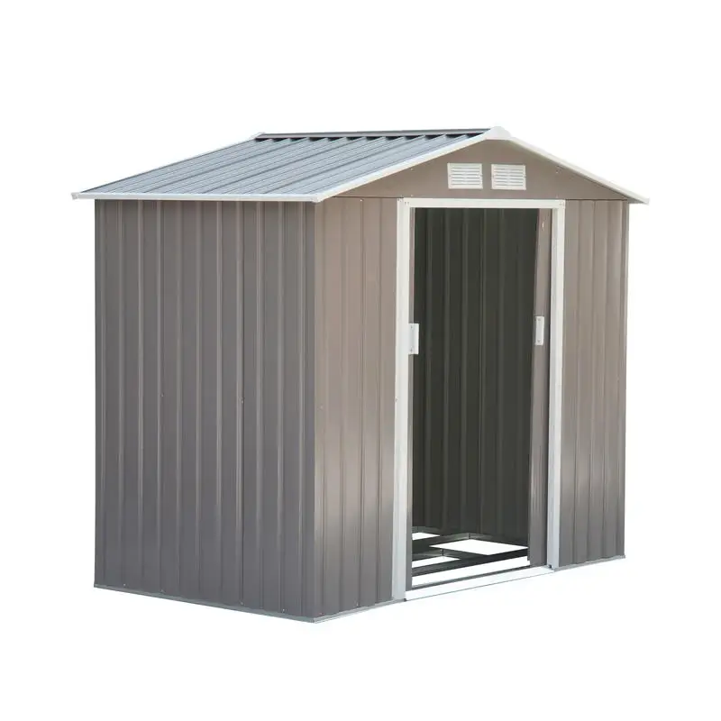 

Garden Shed with Sliding Doors, 2.13 X 1.30 X 1.85 Cm, Metal, Grey