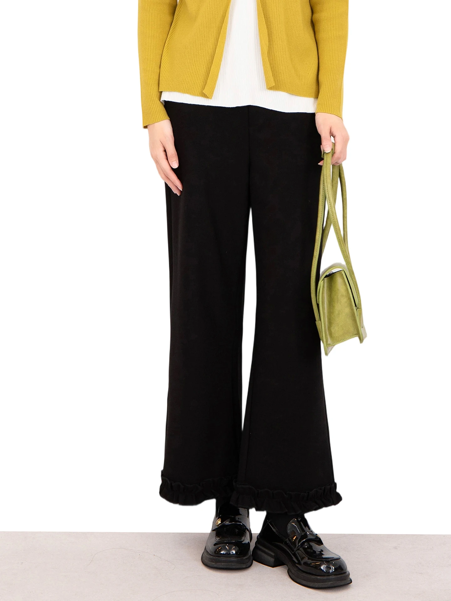 

High Waist Wooden Casual Pants Women's plus Size Straight Leg Autumn Winter Loose Slimming Wide Leg Pants